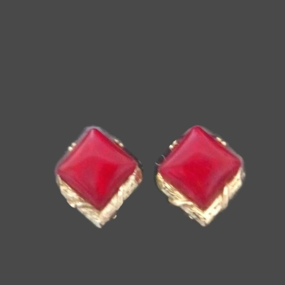 Vintage Coro Red and Gold Tone Clip On Earrings